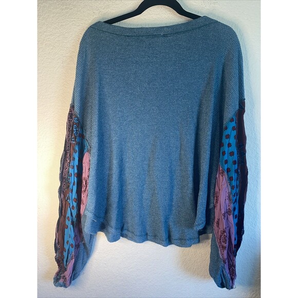 We The Free Sweater Boho thermal Paisley patchwork Drop Shoulder M hippie - Picture 7 of 10